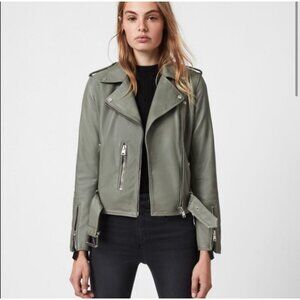All Saints Balfern Green Leather Biker Jacket